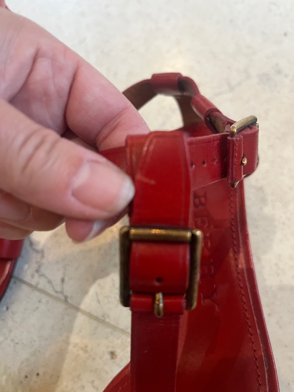 Burberry Red Leather Strappy Kitten Heel Sandals Sz 38 - Picture 8 of 11